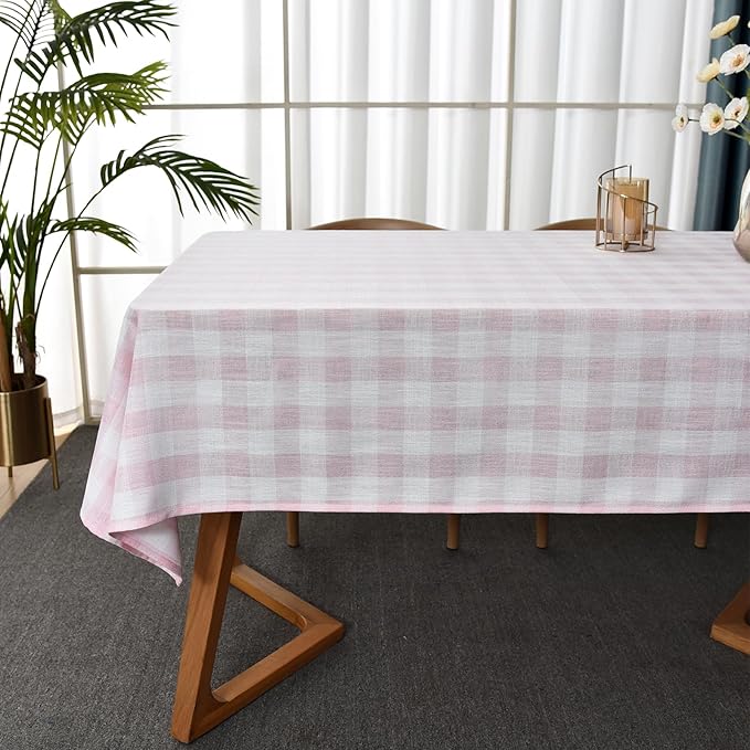 Gingham Table Cloth for Rectangle Tables Pink Checkered Plaid Tablecloth Heavy Duty Cotton Blend Washable & Wrinkle Table Cover for Outdoor Kitchen Dining Picnic Camping (52x98 Inch)