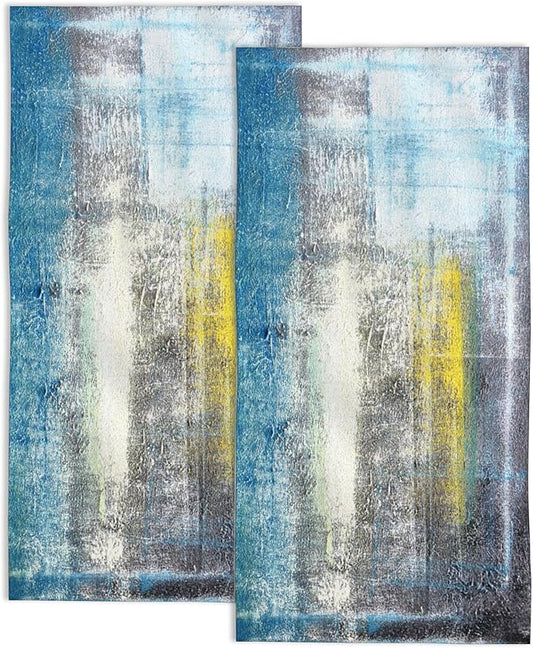 Hand Towel Set of 2,Teal and Yellow Abstract Art Painting Decorative Bathroom Towels Soft Face Washcloths Fingertip Towels for Kitchen Gym Hotel Spa 28 x 14 Inch