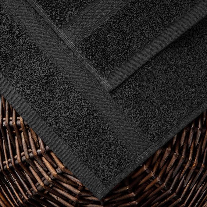 Superior Egyptian Cotton Pile 10 Piece Towel Set, Includes 2 Bath, 4 Hand, 4 Face Towels/Washcloths, Ultra Soft Luxury Towels, Thick Plush Essentials, Guest Bath, Spa, Hotel Bathroom, Black