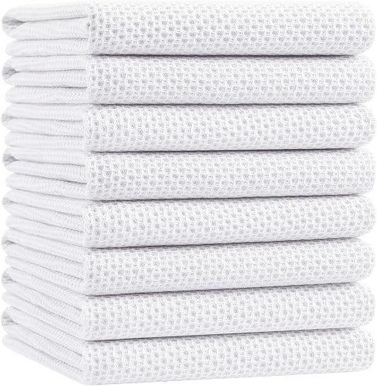 Homaxy 100% Cotton Waffle Weave Kitchen Dish Towels, Ultra Soft Absorbent Quick Drying Cleaning Towel, 20x28 Inches, 8-Pack, White