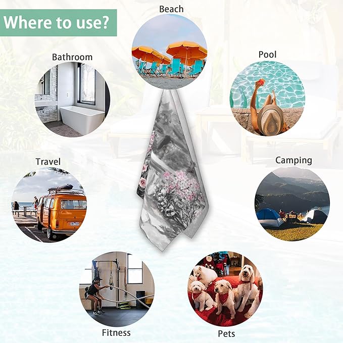 Eiffel Tower 2 Pack Hand Towels for Bath,Gray and Pink Rose and Leaf DecorativeTowels for Bathroom Kitchen Absorbent Soft Towels Face Towel 14x28 Inch