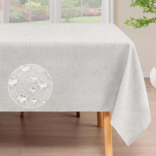 H.VERSAILTEX Linen Table Cloths Square 60 x 60 Inch Premium Tablecloth Spill-Proof Waterproof Table Cover for Dining Buffet Feature Extra Soft and Thick Fabric Wrinkle Free, White