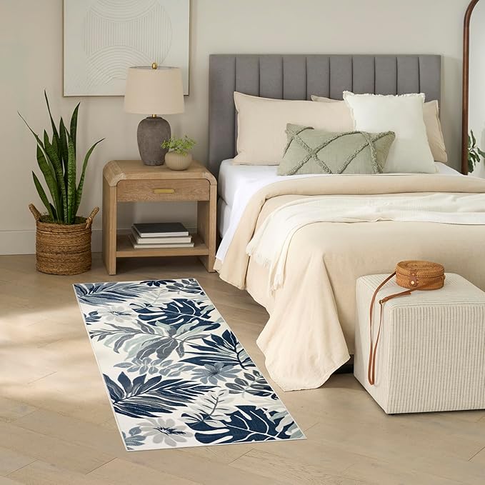 Nourison Home Suncoast Blue 2' x 6' Area Rug - Easy Clean, Non Shedding, Bed Room, Living Room, Dining Room, Kitchen (6' Runner)