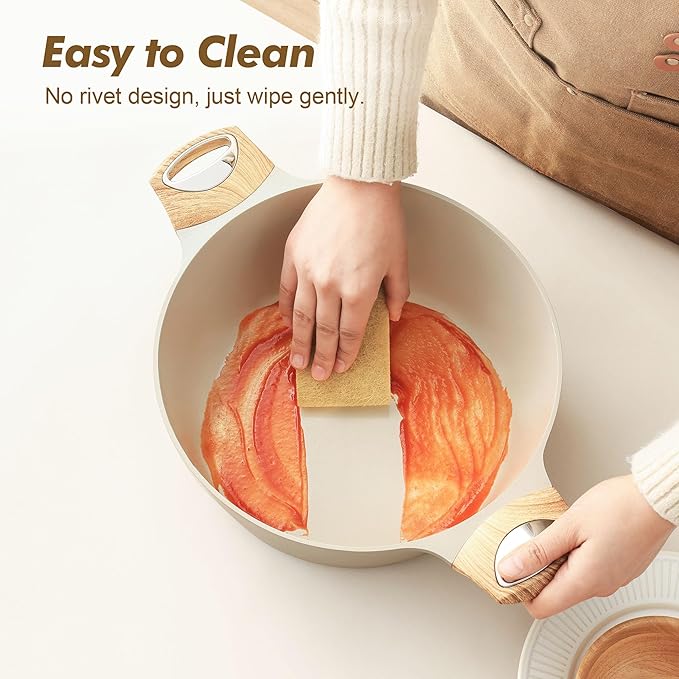 SENSARTE Ceramic Nonstick Stock Pot with Lid, 2.6/4.5/6.6/8.5 QT Soup Pot Casserole Pot, Non-toxic Healthy Pasta Pot, Large Cooking Pot Stew Pot, Induction Compatible, PFOA PFAS PTFE Free, Taupe