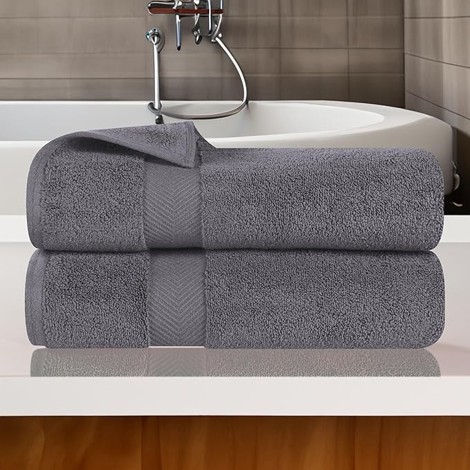 Superior Zero Twist 100% Cotton Bath Towels, Super Soft, Fluffy and Absorbent, Premium Quality Oversized Bath Towel Set of 2, Grey