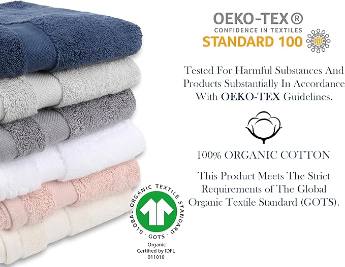 Delara Organic Cotton Luxuriously Plush Hand Towel Pack of 2 | GOTS & OEKO-TEX Certified | Premium Hotel Quality Towels | Feather Touch Technology|650 GSM Long Staple|Soft, Quick Dry & Ultra-Absorbent