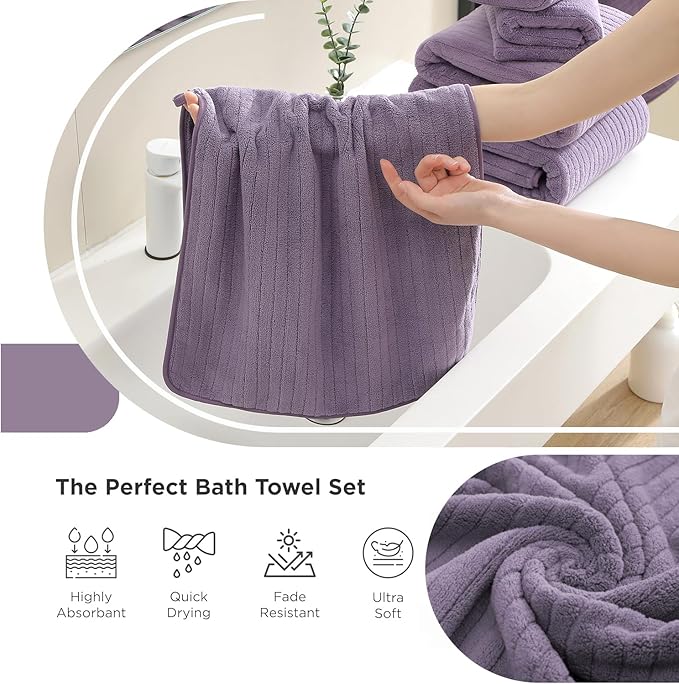 18 Piece Family Bath Towel Set Include 6 Bath Towels,6 Hand Towels and 6 Washcloths Soft Bathroom Towel with Hanging Loops,Highly Absorbent Quick Dry Towels Set for Bathroom,Hotel and Spa-Dark Purple