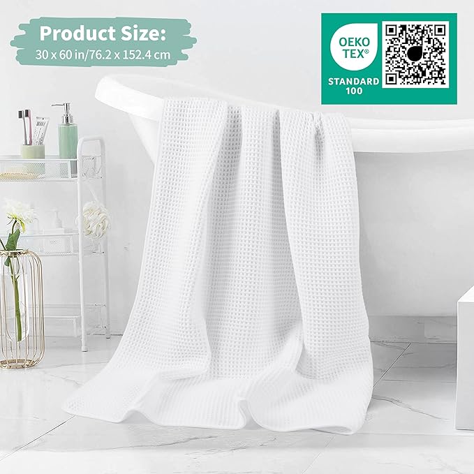 New Microfiber Waffle Bath Towels, 2 Pieces, Oversized, Soft, Absorbent, Fast Drying, Lint Free (Gray+White)