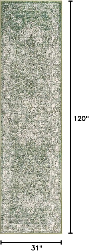Unique Loom Isabella Collection Area Rug - Adjani (2' 7" x 10' Runner, Green/ Ivory)