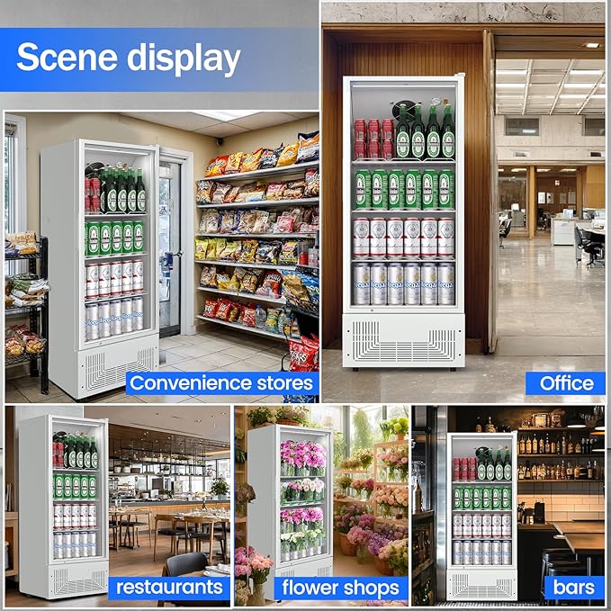 6.5 Cu.Ft Commercial Beverage Refrigerator Glass Door Upright Drink Cooler Display Fridge with Adjustable Shelves and LED Light for Restaurant Bar Store Office White