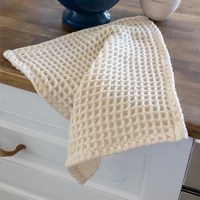 Waffle Washcloths Set of 8 Natural Undyed - Premium Quality 100% Turkish Cotton Face Washcloth, Soft Makeup Towel, Shower Cloth, Kitchen Towel (Natural, Set of 8 Washcloths)