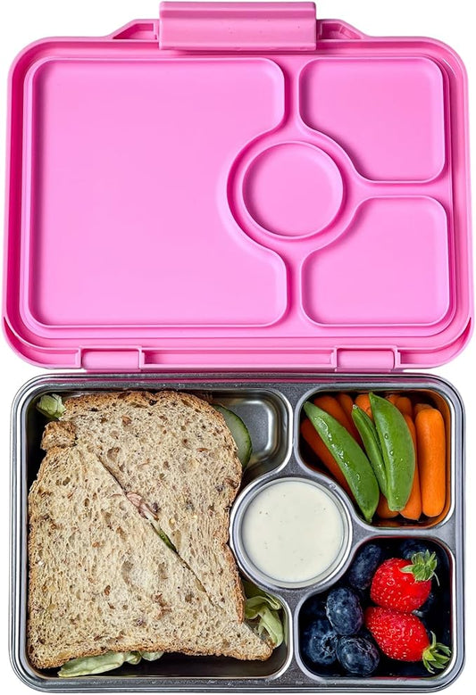 Yumbox Prêt Stainless Steel Bento Lunch Box, 3 Compartment, Secure Seal, BPA-Free, Dishwasher Safe, Compact & Lightweight for Kids & Adults, School & Office Lunch, Portion Control (Versailles Pink)