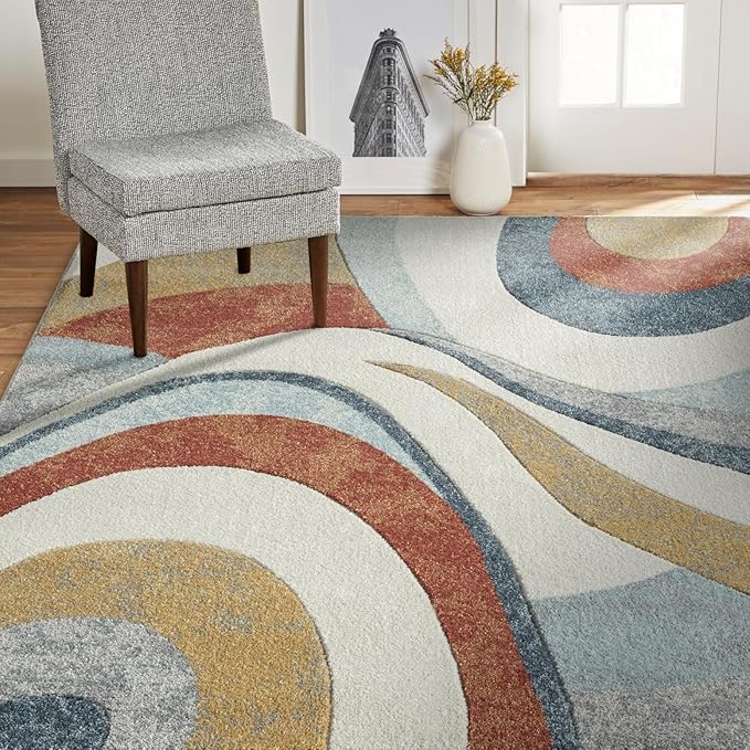 Home Dynamix Tribeca Slade Contemporary Abstract Area Rug, Blue/Rust, 5'2"x7'2"