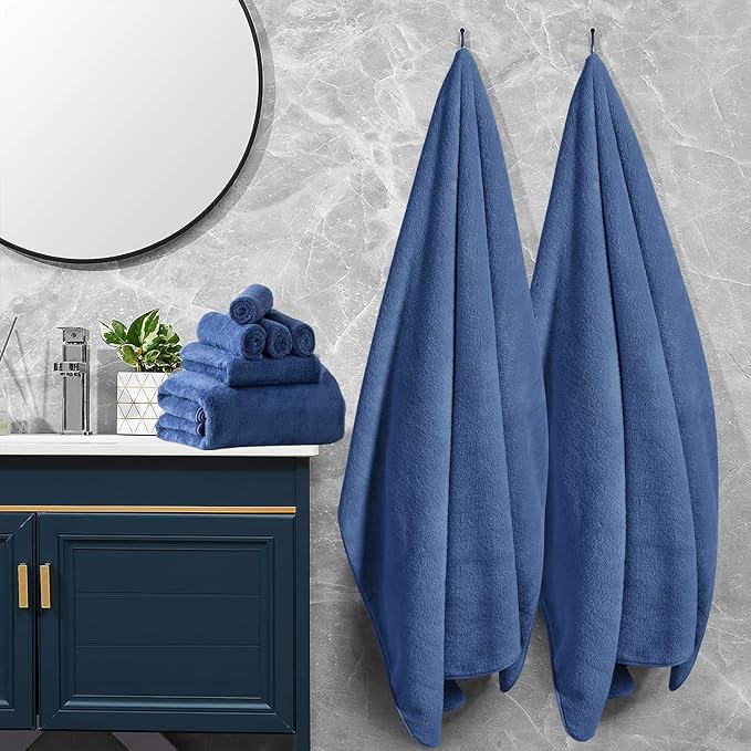 4 Pcs Oversized Bath Towels Extra Large 35x70 Inches Bath Sheets Towels for Adults Quick Dry Towel for Bathroom Ultra Soft Hotel Absorbent Towels Set Navy Blue