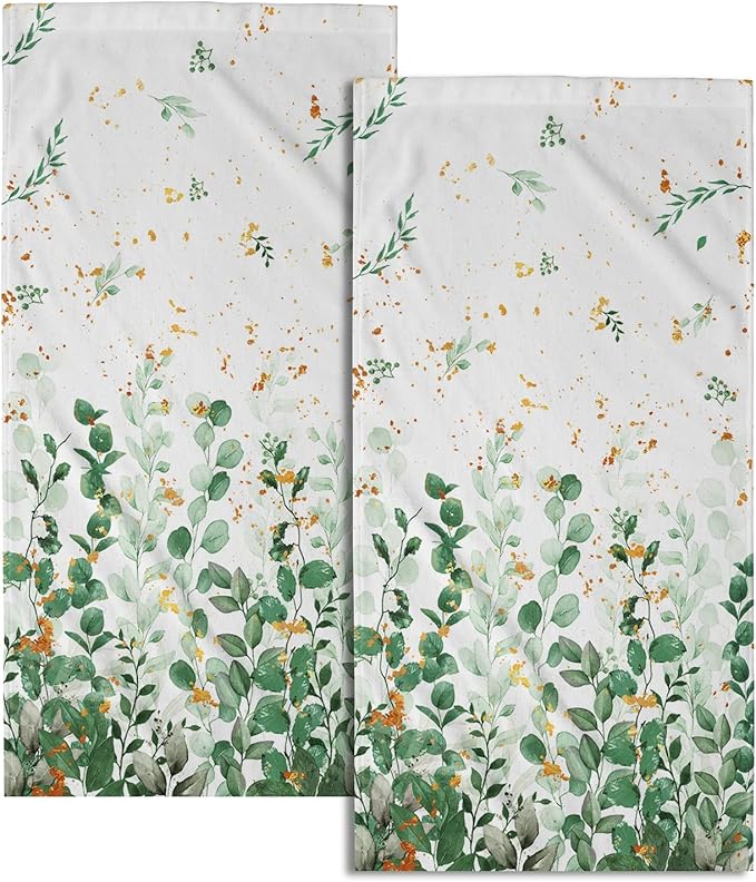 Imiss Green Eucalyptus Hand Towels Set of 2 Watercolor Botanical Leaves Washcloth Spring Summer Decorative Kitchen Bathroom Towel 14.4"x28.3" Multipurpose Bath Guest Towels for Gym,Spa,Hotel