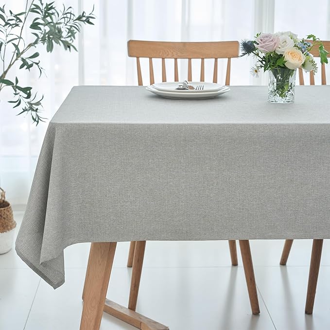 maxmill Rectangle Linen Textured Tablecloth Waterproof Spillproof Wrinkle Free Washable Fabric Table Cloth Kitchen Dining Tabletop Decoration Table Cover for Holiday Party, 52 x 70 Inch, Light Grey