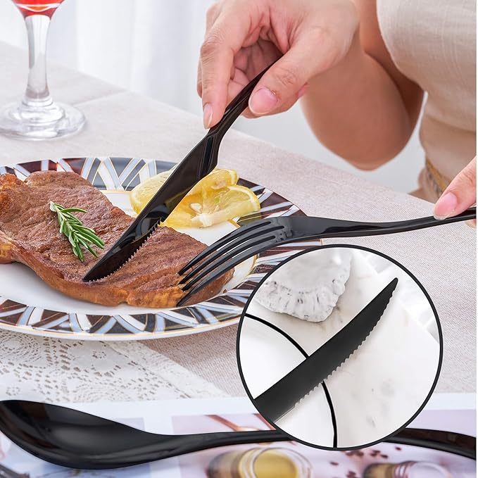 24 Pieces Black Silverware Set with Steak Knives Service for 4,Modern 18/10 Stainless Steel Flatware Cutlery Set,Utensil Set for Home Restaurant Hotel,Mirror Polished,Dishwasher Safe