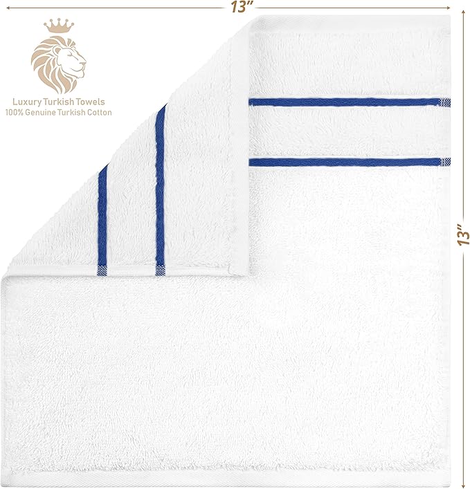 4 Packed White Washcloth Set, 100% Turkish Cotton Washcloths Washrags, Small Hand Face Towels for Bathroom and Kitchen, Navy Blue