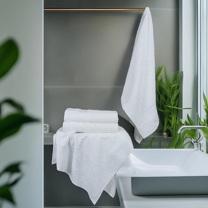 Large Bath Towels Set of 6 – 100% Cotton Terry – 24" x 50" – Quick Dry, Soft & Highly Absorbent – White Towels for Bathroom, Gym, Spa, Pool & Daily Use