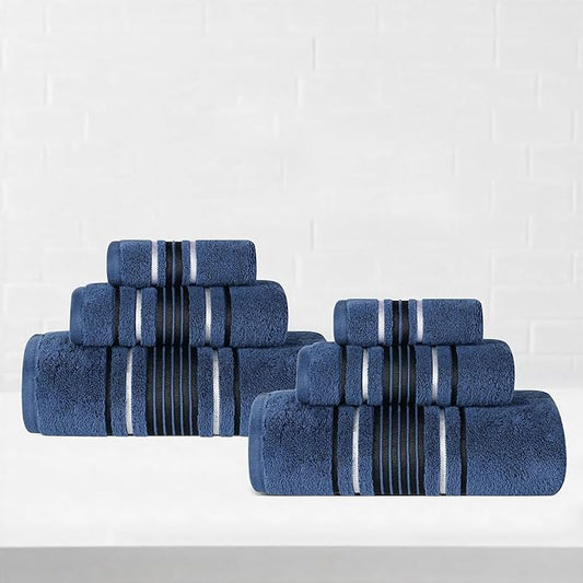 Superior Cotton 6 Piece Towel Set, 2 Bath, 2 Hand, 2 Washcloth/Face Towels, Quick Dry, Home Essentials, Shower, Spa, Luxury Plush Soft Absorbent Towels, Zero-Twist, Solid, Sadie Collection, Navy Blue