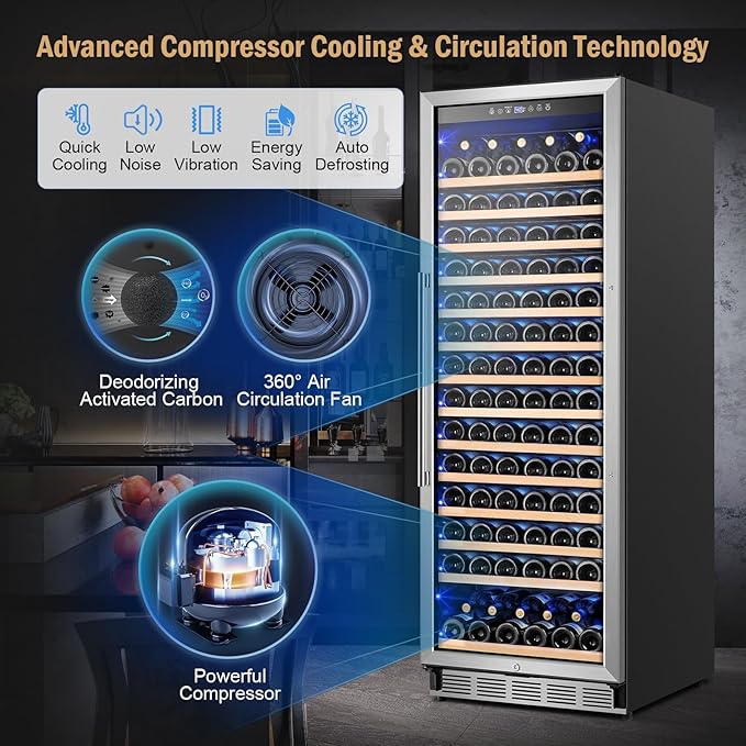 Wine Fridge Freestanding,173 Bottles 24 Inch Wine Cooler Refrigerator, Tall Wine Fridge with Compressor Low Noise Fast Cooling, Wine Cellar with Upgraded Door Handle Sliding Rail Shelves