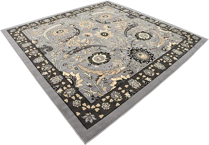 Unique Loom Espahan Collection Area Rug - Cape Cod (7' 10" Square, Dark Gray/ Black)