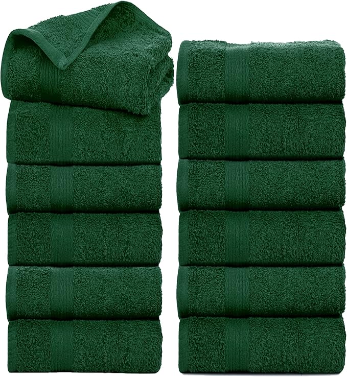 Ample Decor Hand Towels 18 X 28 Inch Pack of 12 600 GSM 100% Cotton, Soft Absorbent Thick Durable Premium Quality, for Hotel, Bathroom, Spa, Daily Use, Gym - Christmas Green