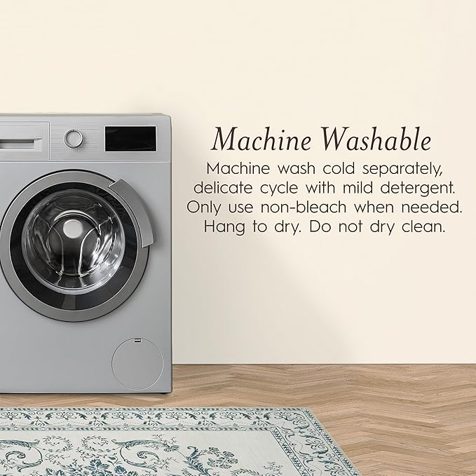 Laura Ashley Sea Spray Blue Josette Medallion Machine Washable & Slip Resistant 5' x 7' Area Rug