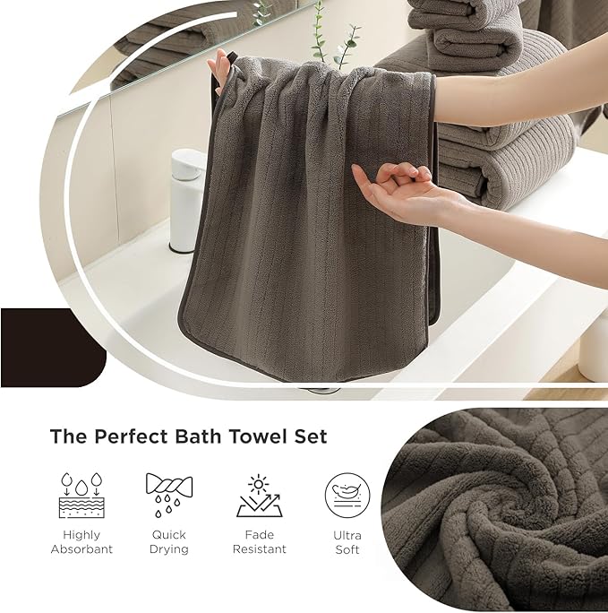 18 Piece Family Bath Towel Set Include 6 Bath Towels,6 Hand Towels and 6 Washcloths Soft Bathroom Towel with Hanging Loops,Highly Absorbent Quick Dry Towels Set for Bathroom,Hotel and Spa-Brown