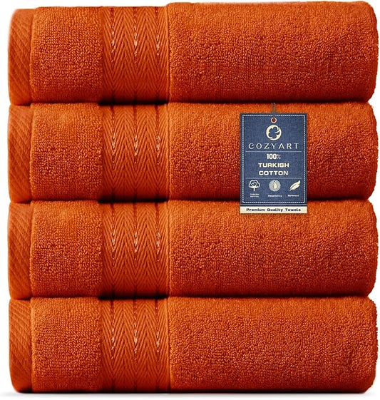 COZYART Burnt Orange Hand Towels for Bathroom 4 Pcs, 13x30 Cotton Guest Hands Towel Set Super Soft Highly Absorbent Durable 650 GSM for Daily Use