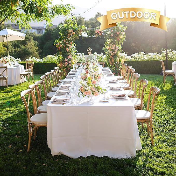 sancua 6 Pack White Tablecloth 90 x 132 Inch - Rectangle Table Cloth for 6 Feet Tables Stain and Wrinkle Resistant Washable Polyester Table Cover for Dining Wedding Banquet Party Buffet Restaurant
