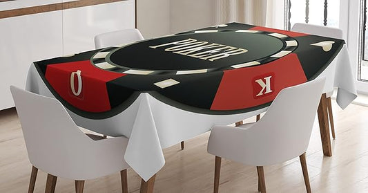 Ambesonne Poker Tournament Tablecloth, Casino Chip with Poker Word in Center Rich Card Suits Print, Rectangular Table Cover for Dining Room Kitchen Decor, 60" X 90", Green Vermilion