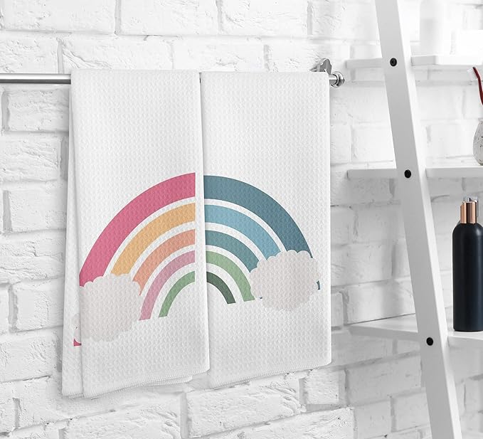 Boho Nursery Pink and Blue Rainbow Cloud Bohemian Kitchen Towels and Dishcloths Set of 2,Boho Absorbent Drying Cloth Hand Towels Tea Towels for Bathroom Kitchen,Boho Gifts for Teen Girls,16×24 inches