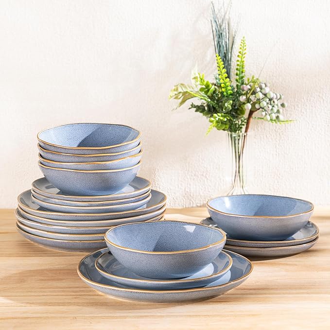 AmorArc Ceramic Dinnerware Sets,Handmade Reactive Glaze Stoneware Plates and Bowls Sets,Highly Chip and Crack Resistant Dishware | Dishwasher & Microwave Safe Dishes, Service for 4 (12pc)