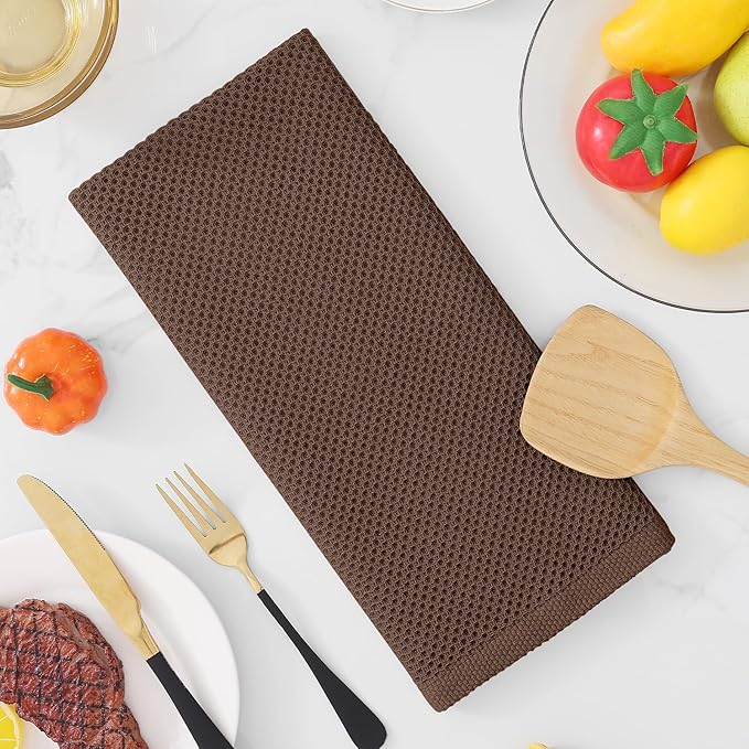 Homaxy 100% Cotton Waffle Weave Kitchen Dish Towels, Ultra Soft Absorbent Quick Drying Cleaning Towel, 13 x 28 Inches, 12-Pack, Coffee