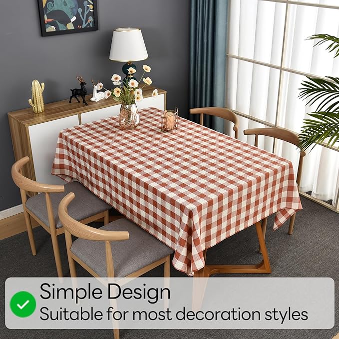 Gingham Table Cloth for Rectangle Tables Orange Checkered Plaid Tablecloth Heavy Duty Cotton Blend Washable & Wrinkle Table Cover for Outdoor Kitchen Dining Picnic Camping (52x120 Inch)