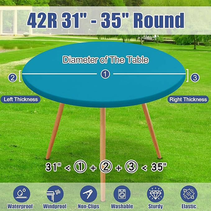 Round Spandex Tablecloth, Elastic Fitted Waterproof Tablecloths for 31"-35" Tables, Stretch Washable Picnic Table Cover for Camping, Dining, Indoor and Outdoor, Turquoise