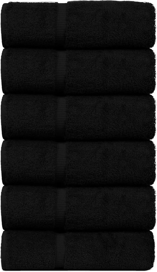 Luxury Hotel & Spa Quality, Quick Dry 100% Turkish Cotton 700 GSM, Eco Friendly Towel, for Bathroom, Gymand Kitchen Dobby Border Soft Hand Towel Set 16 X 30, Black, Hand Towels - Set of 6