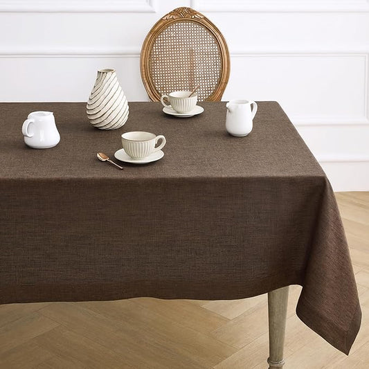 Solino Home Linen Tablecloth 60 x 90 Inch - 100% Pure Linen Chambray Brown Table Cloth for Rectangular Tables - Athena, Machine Washable Cloth Tablecloth