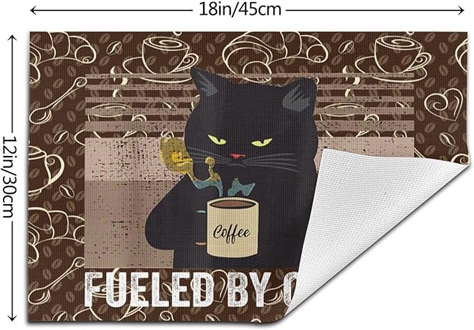 Vintage Cat Placemats Set of 4 Linen 12"x18" Retro Coffee Place Mats Washable Heat-Resistant Cute Kitchen Table Mats for Dining Outdoor Home Decor