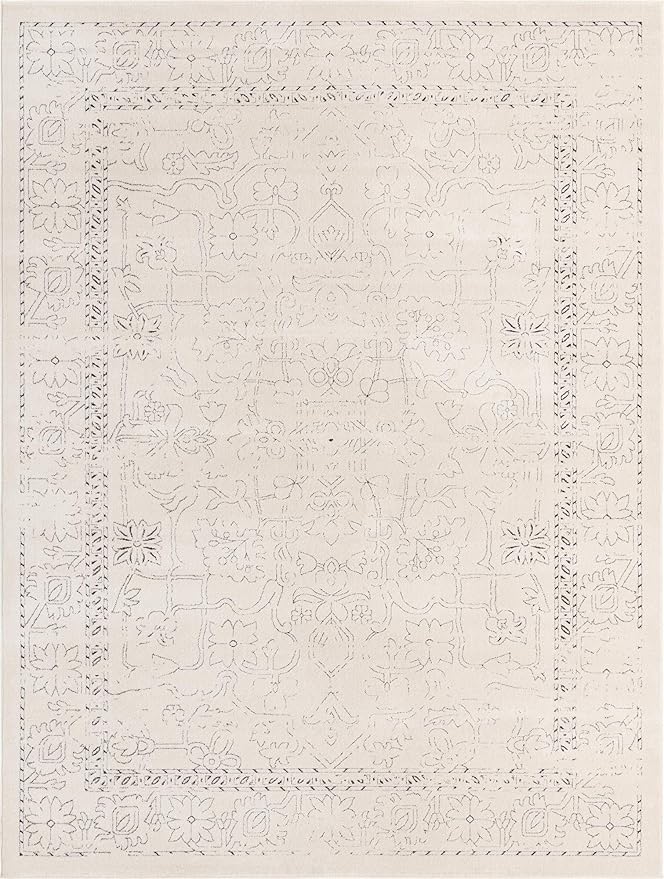 Unique Loom Isabella Collection Area Rug - Adjani (9' x 12' 2" Rectangle, White/ Blue)