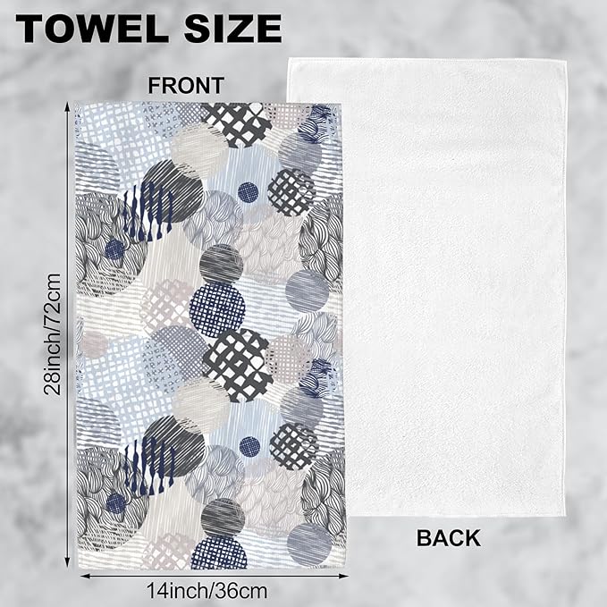 Hand Towels Set of 2 Lined Circles Towels for Bathroom Soft Absorbent Decorative Hand Bath Towels Dish Towels for Kitchen Sports Gym Yoga Home Decor 14 x 28 in