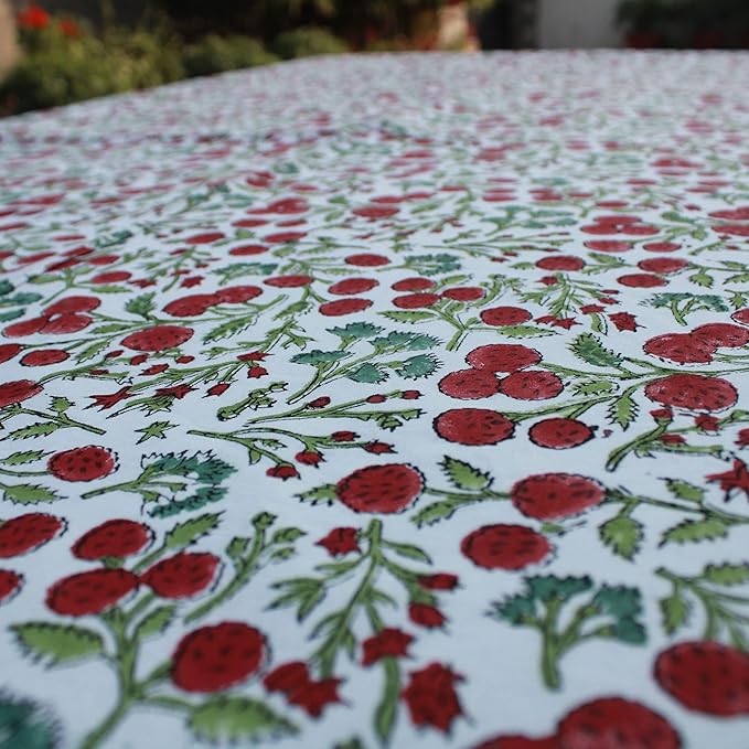 Ridhi Garnet Red Hand Block Print Cotton Rectangle Tablecloth 120" x 80" inches Reusable Table Cover Decorative Everyday Use for Dining, Farmhouse, Home, Party, Festive, Wedding, Fall