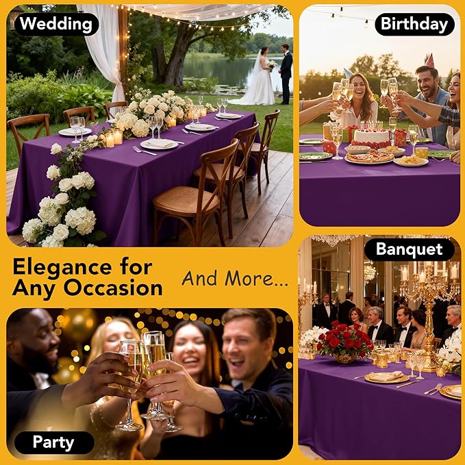 10-Pack Purple Tablecloths for Rectangle Tables, 54 x 108 Inches, Stain-Resistant Polyester Fabric for 6 Foot Tables - Washable Table Covers for Weddings, Banquets, Birthday Parties, Events