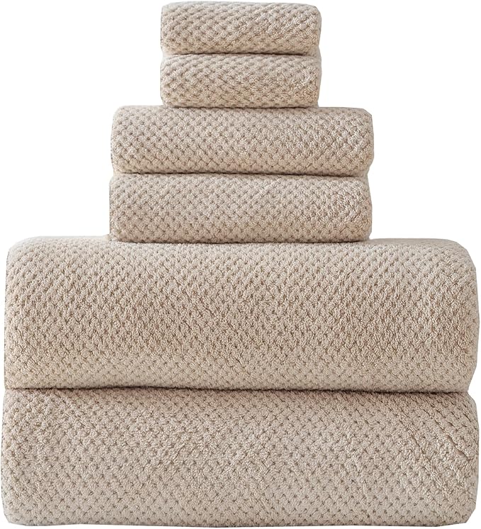40x80 Inches Bath Sheets Towels for Adults Oversized Bath Towels Extra Large Luxury Super Soft Absorbent Quick Dry Microfiber (Beige,6PCS)