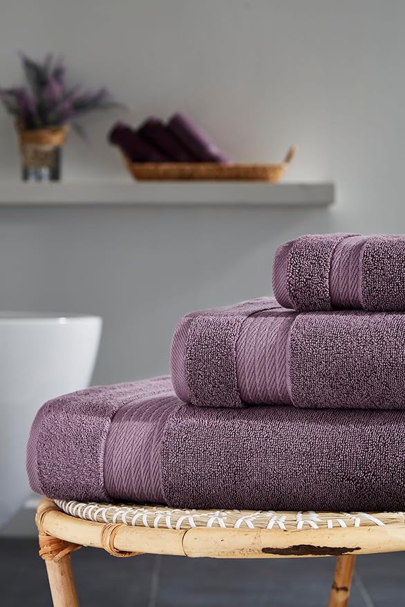 Ozdilek 6-Piece Bath Towel Set, 2 Bath, 2 Hand, 100% Cotton Turkish Towels, 2 Bath Towels (30x60/550 GSM), 2 Hand Towels (16x30/575 GSM), 2 Washcloths (13x13/600 GSM) (Orchid Purple)