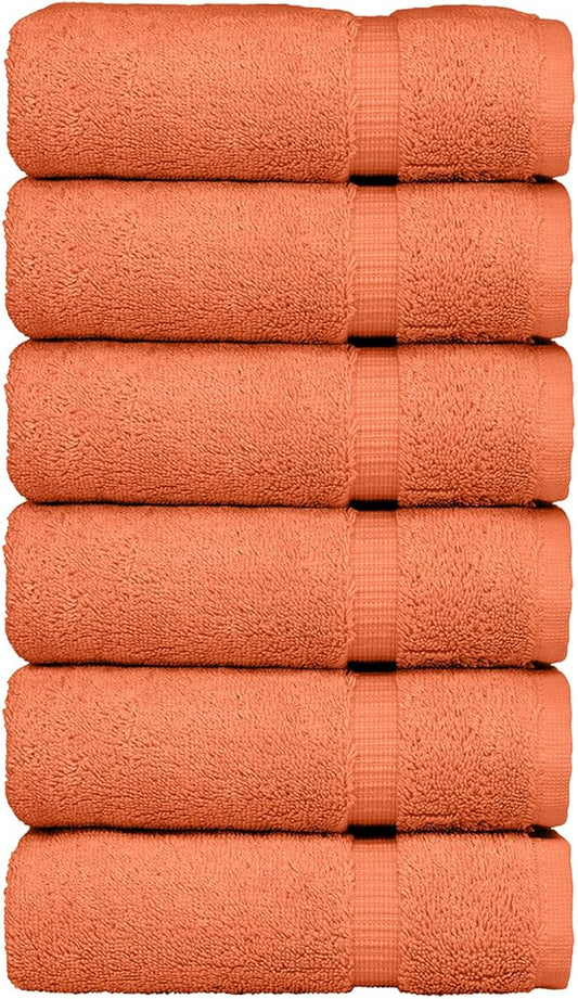 Luxury Hotel & Spa Collection, Quick Dry 100% Turkish Cotton 700 GSM, Eco Friendly Towel, for Bathroom, Gymand Kitchen Dobby Border Soft Hand Towel Set 16 X 30, Coral, Hand Towels - Set of 6