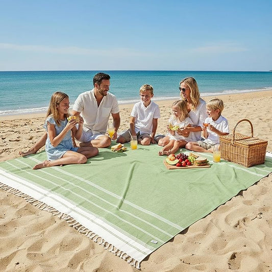 LANE LINEN Outdoor Blanket for Beach Necessities - Large Outdoor Blanket with Soft Pre-Washed, Diamond Weave Design (82"x82"), Beach Supplies for Summer Vacation, or Road Trips – Day Break