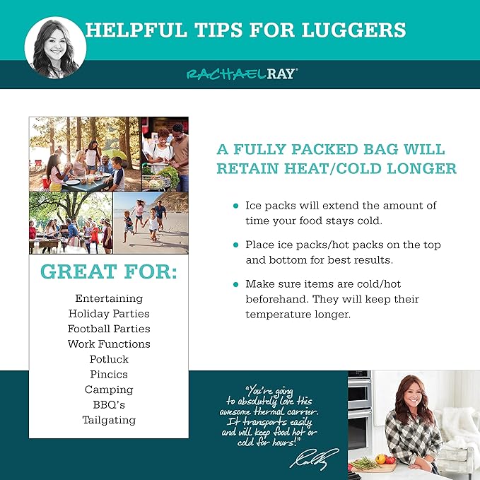 Rachael Ray Lasagna Lugger, Thermal Insulated Casserole Carrier for Hot or Cold Food, Lugger Tote for Potluck, Parties, Picnic, and Cookouts, Fits 9" x 13" Baking Dish