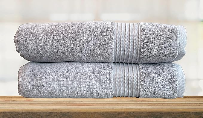 Milara Turkish Super-Plush Bath Towels Set 2-Piece | Premium Cotton Bath Towel Set Absorbent, Durable with Hanging Loops | Silver Gray Color Turkish Bath Towels, (27 x 54 Inches)